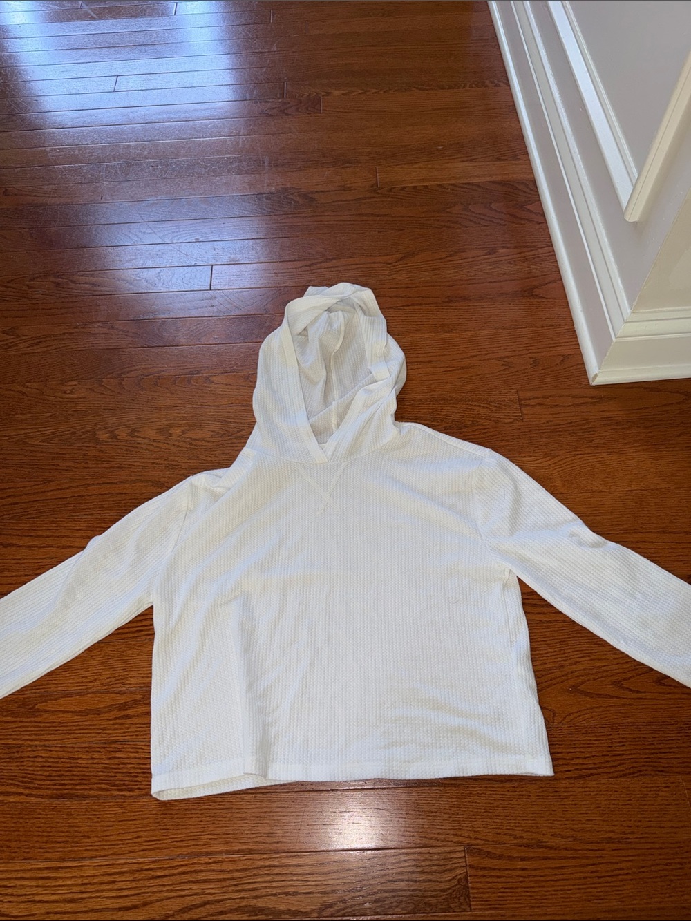 Hollister White Waffle Knit Hooded Top